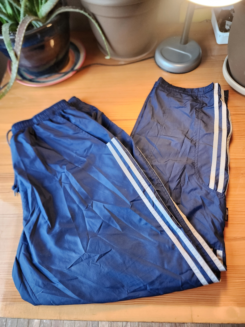 Adidas Women's Size L ClimaProof Pants - Navy w/White Stripes